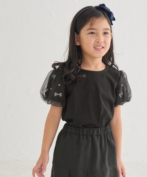 ROPE' PICNIC（ロペピクニック）の「【KIDS】リボンスリーブトップス（Tシャツ/カットソー・キッズ・ブラック/オフホワイト/サックスブルー・S/M/L）」の7枚目の写真