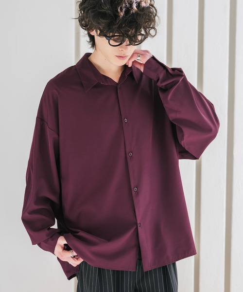 Rocky Monroe(ロッキーモンロー)の「新色追加 接触冷感 オーバーサイズとろみストレッチレギュラーカラー長袖シャツ(シャツ/ブラウス・メンズ・ブラック/ブルーグリーン/ホワイト/バーガンディー/ブルー/チャコール/グレイッシュベージュ/ネイビー/ライトグレー/ブラウン/ライトブルー・M/XL/L)」の1枚目の写真