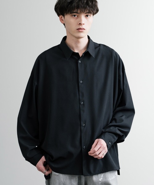 接触冷感 オーバーサイズ とろみストレッチ レギュラーカラー長袖