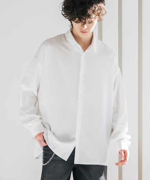 Rocky Monroe(ロッキーモンロー)の「新色追加 接触冷感 オーバーサイズとろみストレッチレギュラーカラー長袖シャツ(シャツ/ブラウス・メンズ・ブラック/ブルーグリーン/ホワイト/バーガンディー/ブルー/チャコール/グレイッシュベージュ/ネイビー/ライトグレー/ブラウン/ライトブルー・M/XL/L)」の19枚目の写真