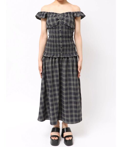 EVRIS 2WAYティアードチェックロングワンピース セール】2WAYティアードチェックロングワンピース(ワンピース