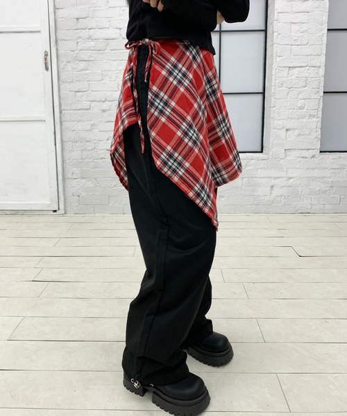 lilful(リルフル)の「【セットアイテム】チェック柄巻きスカート付き レイヤードルーズボトム(その他パンツ・レディース・ブラック/ベージュ・M/L)」の20枚目の写真