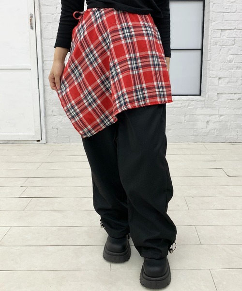 lilful(リルフル)の「【セットアイテム】チェック柄巻きスカート付き レイヤードルーズボトム(その他パンツ・レディース・ブラック/ベージュ・M/L)」の22枚目の写真