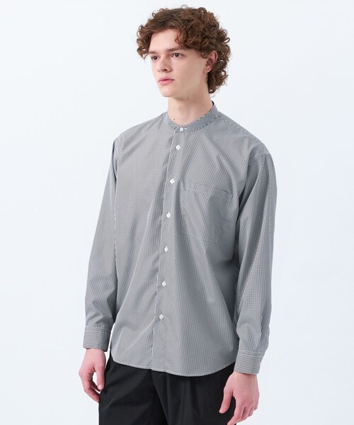 MACKINTOSH PHILOSOPHY（ﾏｯｷﾝﾄｯｼｭ ﾌｨﾛｿﾌｨｰ）の「トロッター オーバーサイズバンドカラーシャツ  チェック/無地（シャツ/ブラウス・メンズ・チャコールグレー/ブルー・40/38）」の2枚目の写真