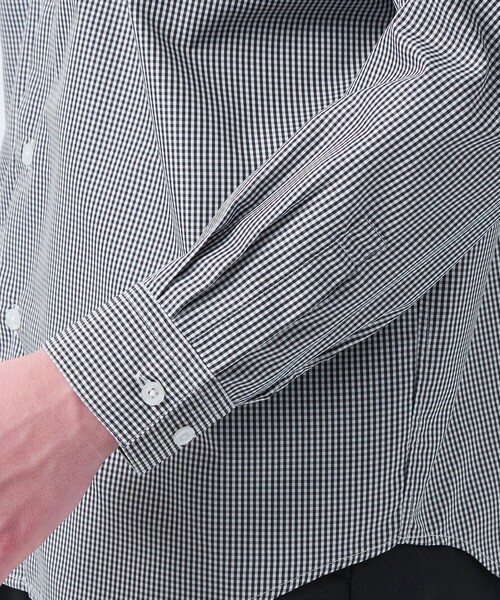 MACKINTOSH PHILOSOPHY（ﾏｯｷﾝﾄｯｼｭ ﾌｨﾛｿﾌｨｰ）の「トロッター オーバーサイズバンドカラーシャツ  チェック/無地（シャツ/ブラウス・メンズ・チャコールグレー/ブルー・40/38）」の4枚目の写真