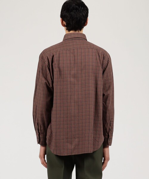 【未使用】Errico Formicola　長袖　チェックシャツ　M　ブラウン ERRICO FORMICOLA コットン ラウンドカラー チェックシャツ