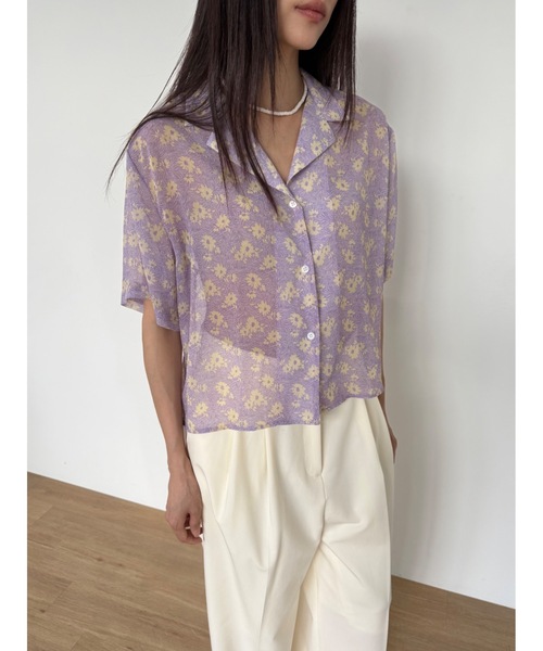 Didot.showroom（ディドット ショールーム）の「【DIDOT.】オープンカラーシフォンフラワーブラウス（シャツ/ブラウス・レディース・パープル/チャコール/グレー・FREE）」の14枚目の写真