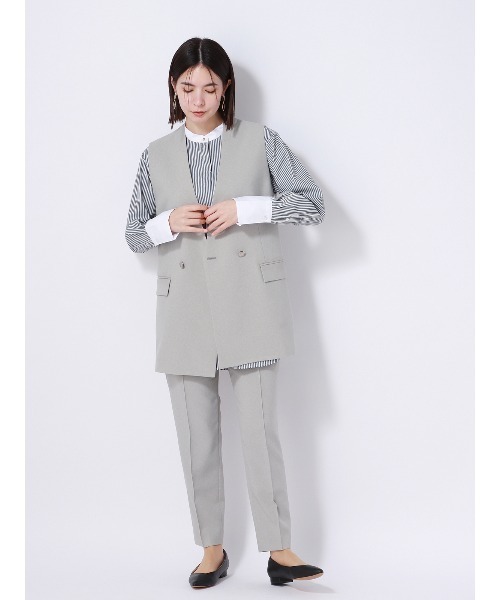 SUIT SQUARE（スーツスクエア）の「ダブルブレストジレ Vカラー ウォッシャブル 2WAYストレッチ ドライトロピカル 無地（スーツベスト・レディース・ブラック系/グレー系・38(9号)）」の9枚目の写真