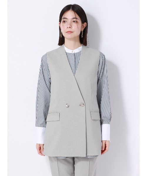 SUIT SQUARE（スーツスクエア）の「ダブルブレストジレ Vカラー ウォッシャブル 2WAYストレッチ ドライトロピカル 無地（スーツベスト・レディース・ブラック系/グレー系・38(9号)）」の10枚目の写真