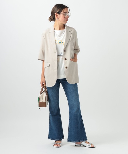 BAYFLOW（ベイフロー）の「[シャツ感覚で羽織れる]ハーフスリーブジャケット（テーラードジャケット・レディース・チャコール/モカ/グレイッシュベージュ・SMALL/MEDIUM）」の10枚目の写真