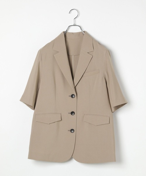 BAYFLOW（ベイフロー）の「[シャツ感覚で羽織れる]ハーフスリーブジャケット（テーラードジャケット・レディース・チャコール/モカ/グレイッシュベージュ・SMALL/MEDIUM）」の16枚目の写真