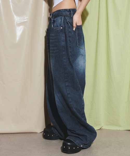 dispark（ディスパーク）の「WEGO/ブラストワイドデニム（デニムパンツ・レディース・ブラック/ダークインディゴブルー・MEDIUM/SMALL）」の8枚目の写真