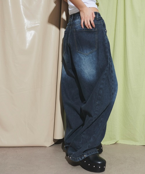 dispark（ディスパーク）の「WEGO/ブラストワイドデニム（デニムパンツ・レディース・ブラック/ダークインディゴブルー・MEDIUM/SMALL）」の9枚目の写真