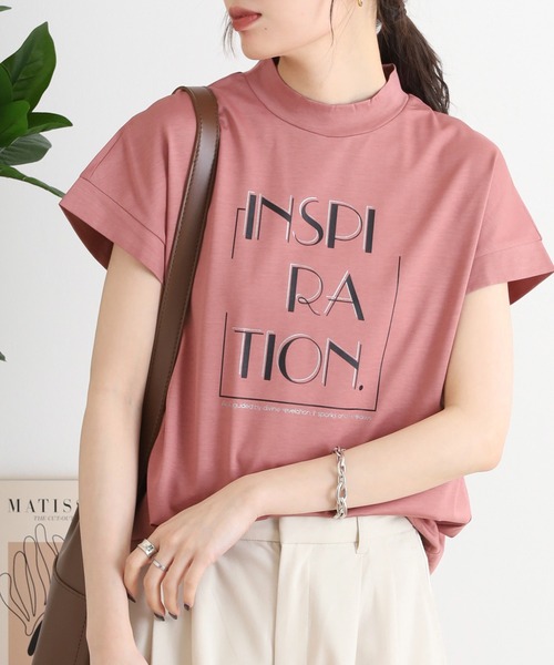 BRODIAEA(ブローディア)の「BRODIAEA INSPIRATION ロゴプリント 半袖Tシャツ カットソー 日本製(Tシャツ/カットソー・レディース・ピンク/ベージュ/グレー/オフホワイト/ネイビー・40)」の5枚目の写真