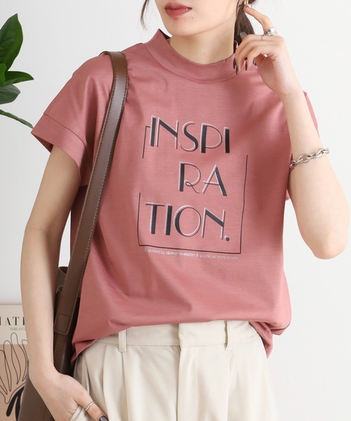 BRODIAEA(ブローディア)の「BRODIAEA INSPIRATION ロゴプリント 半袖Tシャツ カットソー 日本製(Tシャツ/カットソー・レディース・ピンク/ベージュ/グレー/オフホワイト/ネイビー・40)」の22枚目の写真