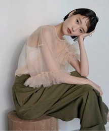 【MINERTE】【オケージョン】 asymmetry ruffled tulle blouse / アシンメトリーチュールフリルブラウス