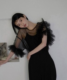【MINERTE】【オケージョン】 asymmetry ruffled tulle blouse / アシンメトリーチュールフリルブラウス