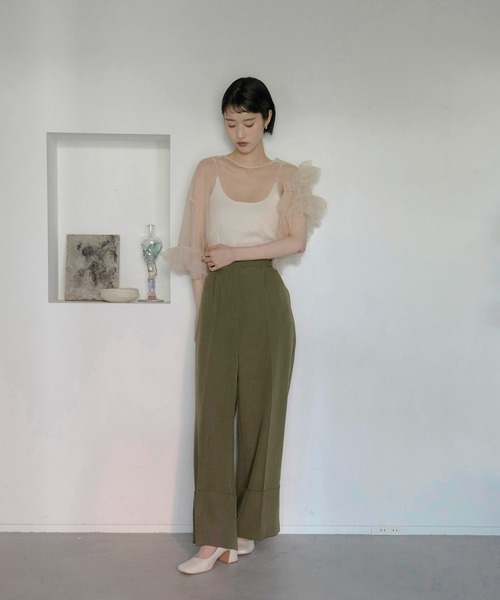 MINERTE】【オケージョン】 asymmetry ruffled tulle blouse