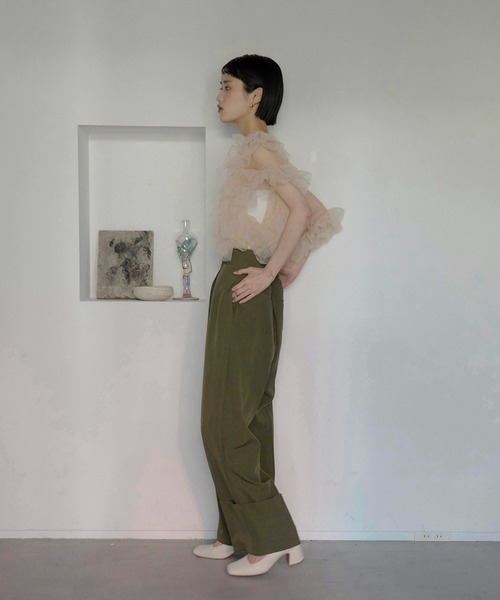 セール】【MINERTE】【オケージョン】 asymmetry ruffled tulle blouse