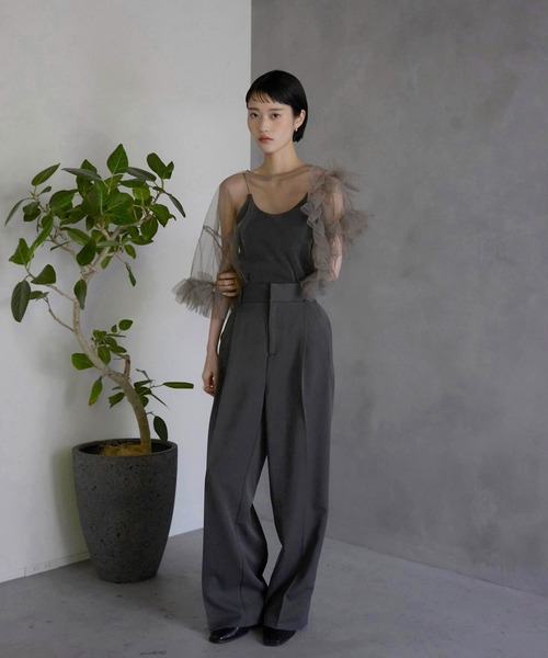 セール】【MINERTE】【オケージョン】 asymmetry ruffled tulle blouse