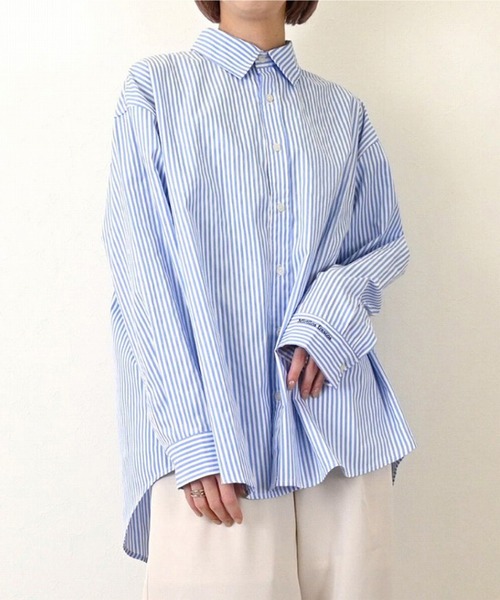 STYLEBLOCK（スタイルブロック）の「ストライプオーバーサイズ刺繍シャツ（シャツ/ブラウス・レディース・サックスブルー/ブルー/ホワイト/ピンク/ブラウン/イエロー・M）」の3枚目の写真