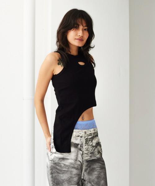 FIG&VIPER（フィグアンドバイパー）の「アシメデザインタンク（タンクトップ・レディース・ホワイト/ブラック・FREE）」の4枚目の写真