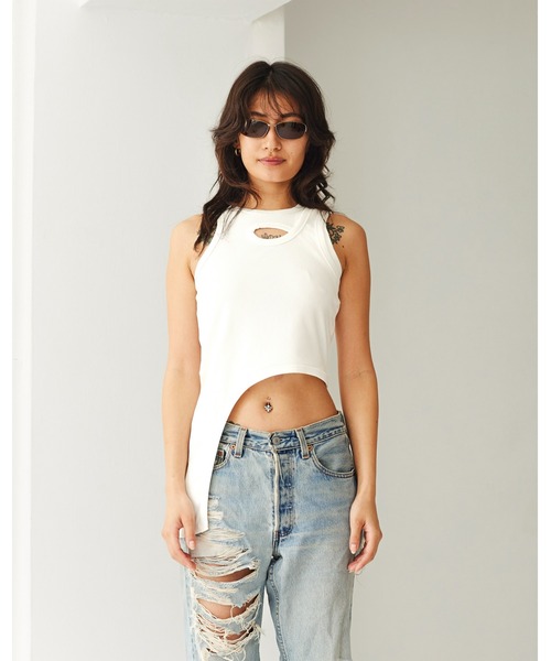 FIG&VIPER（フィグアンドバイパー）の「アシメデザインタンク（タンクトップ・レディース・ホワイト/ブラック・FREE）」の18枚目の写真