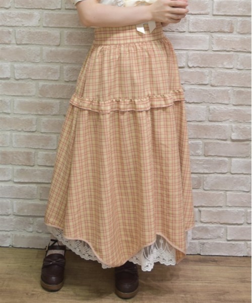 axes femme POETIQUE（アクシーズファムポエティック）の「チェックイレヘムスカート（スカート・レディース・ブラック/オレンジ/ベージュ・MEDIUM）」の3枚目の写真