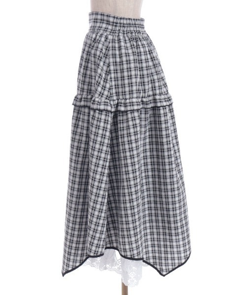 axes femme POETIQUE（アクシーズファムポエティック）の「チェックイレヘムスカート（スカート・レディース・ブラック/オレンジ/ベージュ・MEDIUM）」の6枚目の写真