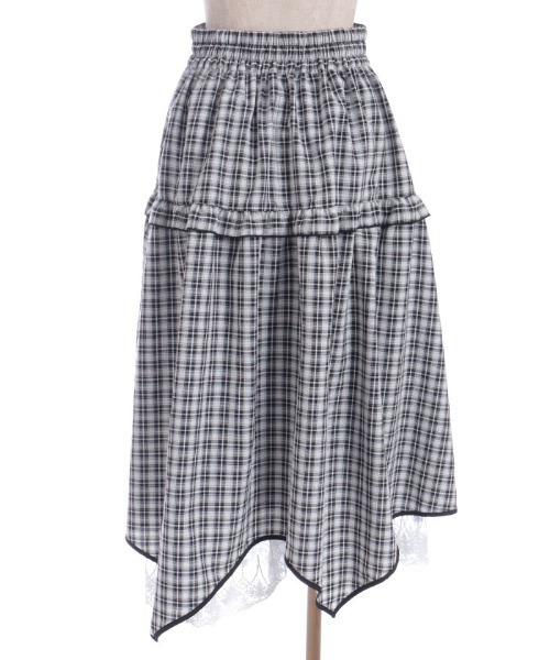 axes femme POETIQUE（アクシーズファムポエティック）の「チェックイレヘムスカート（スカート・レディース・ブラック/オレンジ/ベージュ・MEDIUM）」の7枚目の写真