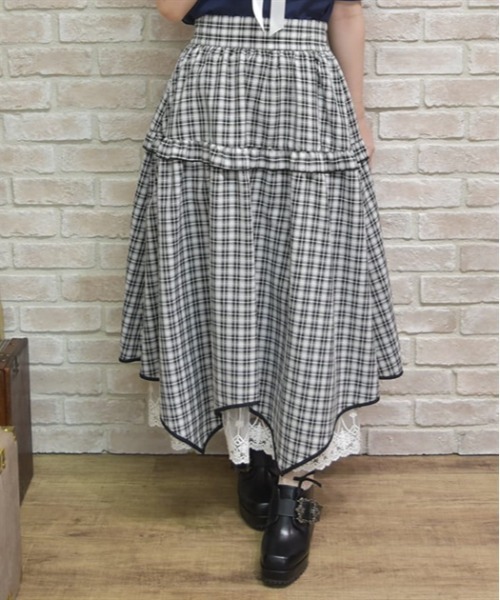 axes femme POETIQUE（アクシーズファムポエティック）の「チェックイレヘムスカート（スカート・レディース・ブラック/オレンジ/ベージュ・MEDIUM）」の4枚目の写真