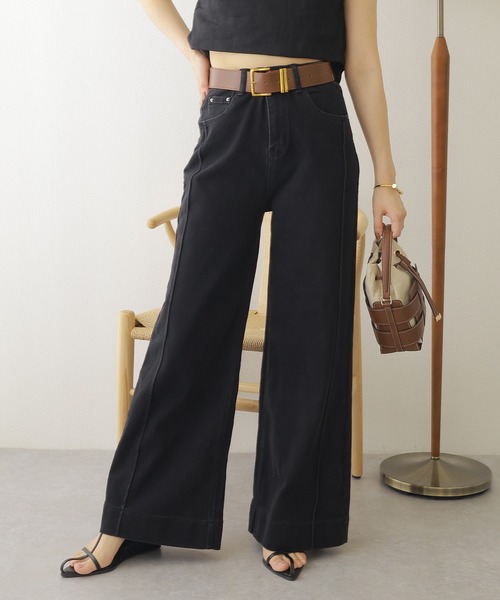 LAULEN(ローレン)の「belted flare denim pants /ベルト付き シーム フレア デニム パンツ(デニムパンツ・レディース・ブラック/ホワイト・M/S)」の2枚目の写真