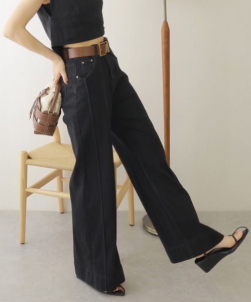 LAULEN(ローレン)の「belted flare denim pants /ベルト付き シーム フレア デニム パンツ(デニムパンツ・レディース・ブラック/ホワイト・M/S)」の3枚目の写真