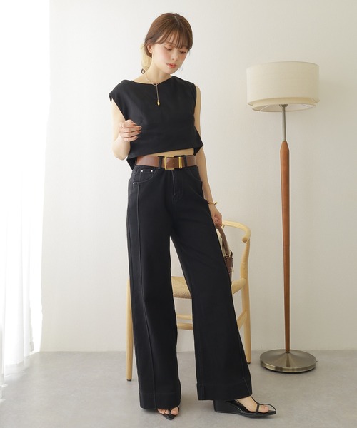 LAULEN(ローレン)の「belted flare denim pants /ベルト付き シーム フレア デニム パンツ(デニムパンツ・レディース・ブラック/ホワイト・M/S)」の7枚目の写真