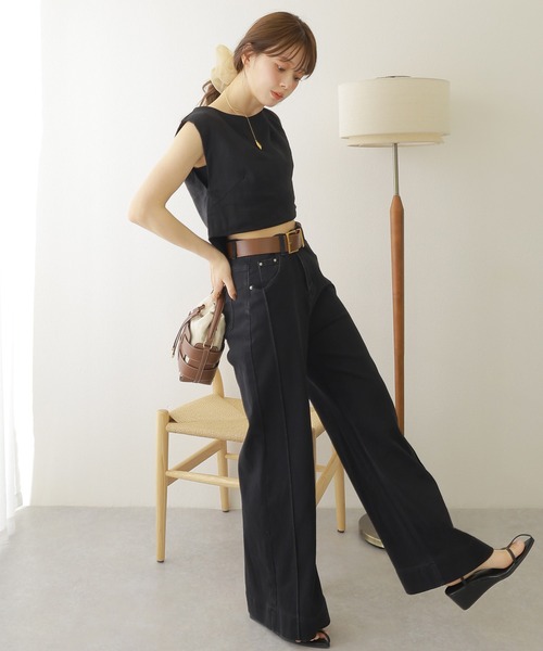 LAULEN(ローレン)の「belted flare denim pants /ベルト付き シーム フレア デニム パンツ(デニムパンツ・レディース・ブラック/ホワイト・M/S)」の8枚目の写真