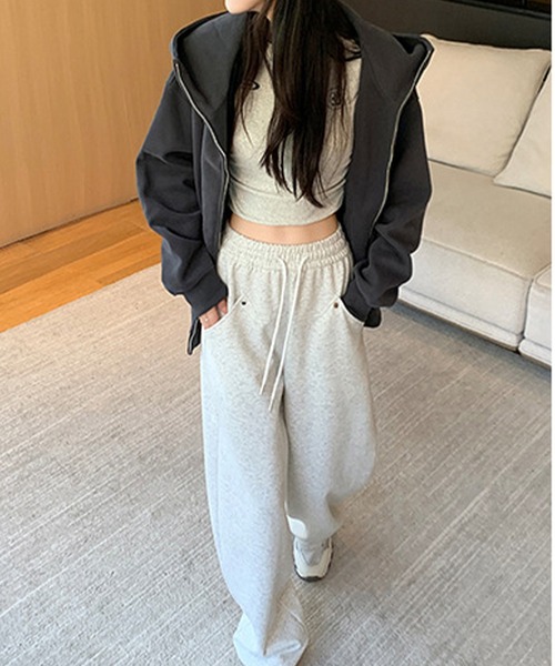 Songe（ソンジュ）の「セミワイドスウェットパンツ（スウェットパンツ・レディース・ブラック/オフホワイト/グレー・M/L）」の9枚目の写真