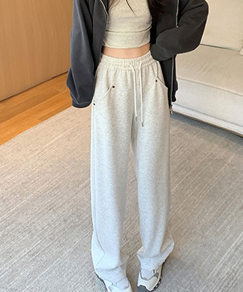 Songe（ソンジュ）の「セミワイドスウェットパンツ（スウェットパンツ・レディース・ブラック/オフホワイト/グレー・M/L）」の8枚目の写真