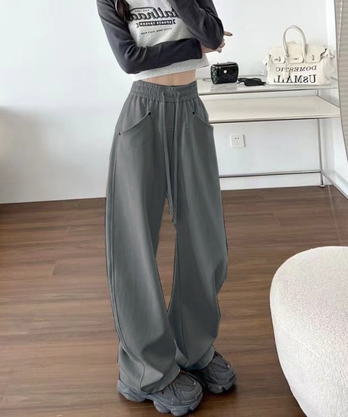Songe（ソンジュ）の「セミワイドスウェットパンツ（スウェットパンツ・レディース・ブラック/オフホワイト/グレー・M/L）」の6枚目の写真
