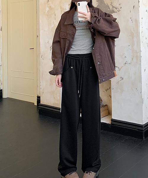 Songe（ソンジュ）の「セミワイドスウェットパンツ（スウェットパンツ・レディース・ブラック/オフホワイト/グレー・M/L）」の4枚目の写真
