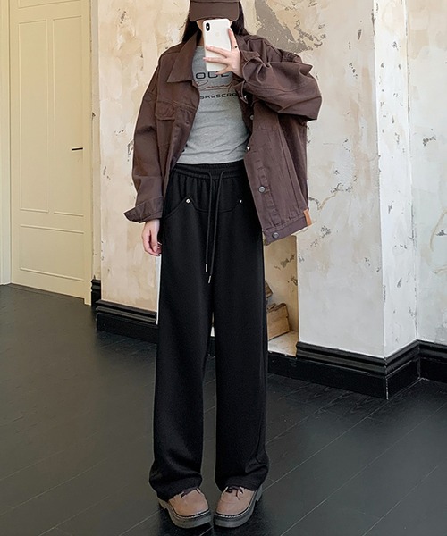 Songe（ソンジュ）の「セミワイドスウェットパンツ（スウェットパンツ・レディース・ブラック/オフホワイト/グレー・M/L）」の15枚目の写真