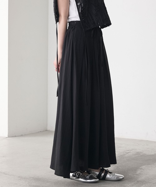 ワイズフォーリビング ロングスカート 黒 麻 リネン100% ワイズフォー