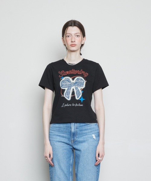 LARTIGENT(ラーティゼン)の「L3 RIBBON T-SHIRT(Tシャツ/カットソー・レディース・クリーム/ブラック・FREE)」の5枚目の写真