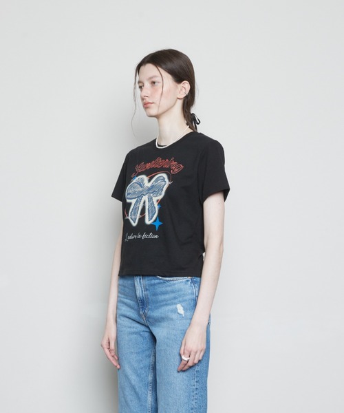 LARTIGENT(ラーティゼン)の「L3 RIBBON T-SHIRT(Tシャツ/カットソー・レディース・クリーム/ブラック・FREE)」の6枚目の写真