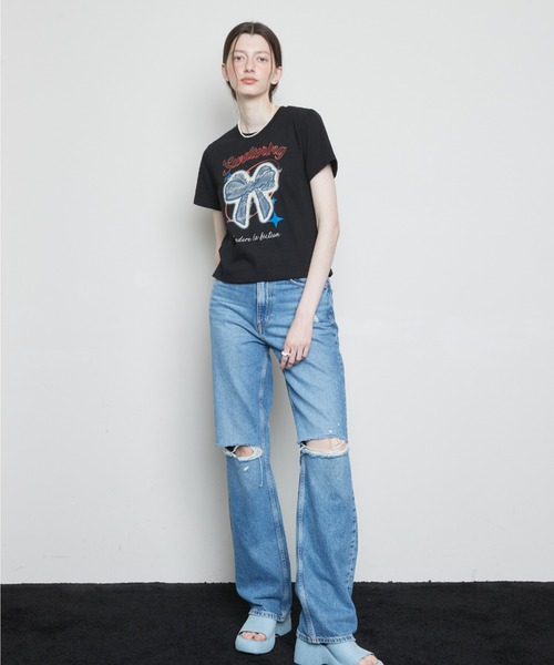 LARTIGENT(ラーティゼン)の「L3 RIBBON T-SHIRT(Tシャツ/カットソー・レディース・クリーム/ブラック・FREE)」の3枚目の写真