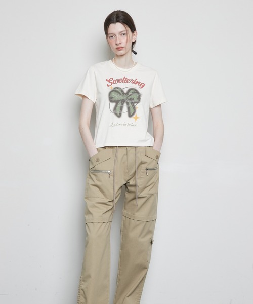 LARTIGENT(ラーティゼン)の「L3 RIBBON T-SHIRT(Tシャツ/カットソー・レディース・クリーム/ブラック・FREE)」の4枚目の写真