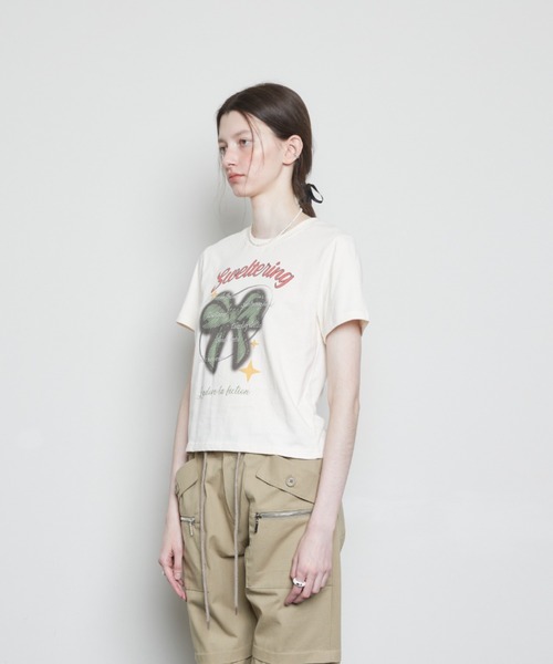 LARTIGENT(ラーティゼン)の「L3 RIBBON T-SHIRT(Tシャツ/カットソー・レディース・クリーム/ブラック・FREE)」の9枚目の写真