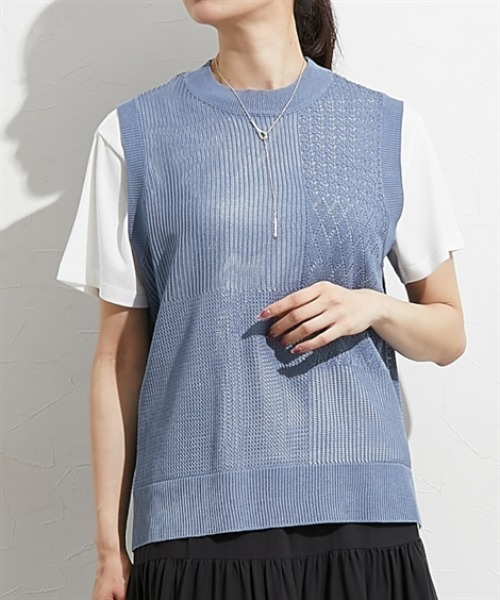 nissen（ニッセン）の「２点セット（透かし編みベスト＋半袖Ｔシャツ）（アンサンブル・レディース・サックスブルー/ブラック/ベージュ・M/L/LL）」の3枚目の写真