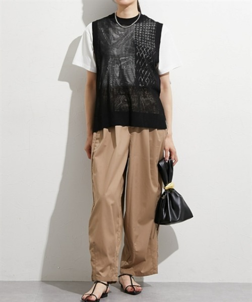 nissen（ニッセン）の「２点セット（透かし編みベスト＋半袖Ｔシャツ）（アンサンブル・レディース・サックスブルー/ブラック/ベージュ・M/L/LL）」の4枚目の写真
