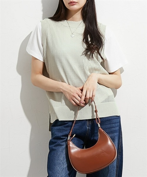 nissen（ニッセン）の「２点セット（透かし編みベスト＋半袖Ｔシャツ）（アンサンブル・レディース・サックスブルー/ブラック/ベージュ・M/L/LL）」の7枚目の写真