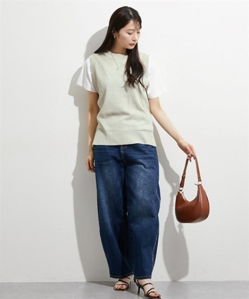nissen（ニッセン）の「２点セット（透かし編みベスト＋半袖Ｔシャツ）（アンサンブル・レディース・サックスブルー/ブラック/ベージュ・M/L/LL）」の8枚目の写真